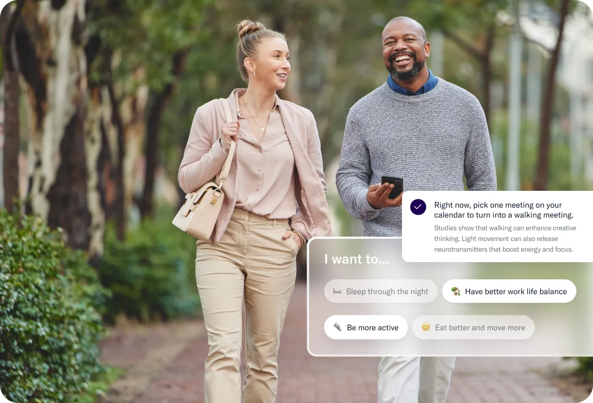 a woman walking with her dog on the beach with thrive global platform UIs